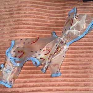 Clear Blue-Trim Rainbow Dog Raincoat - Lightweight Waterproof Cover